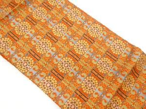 格子に抽象模様織出し名古屋帯